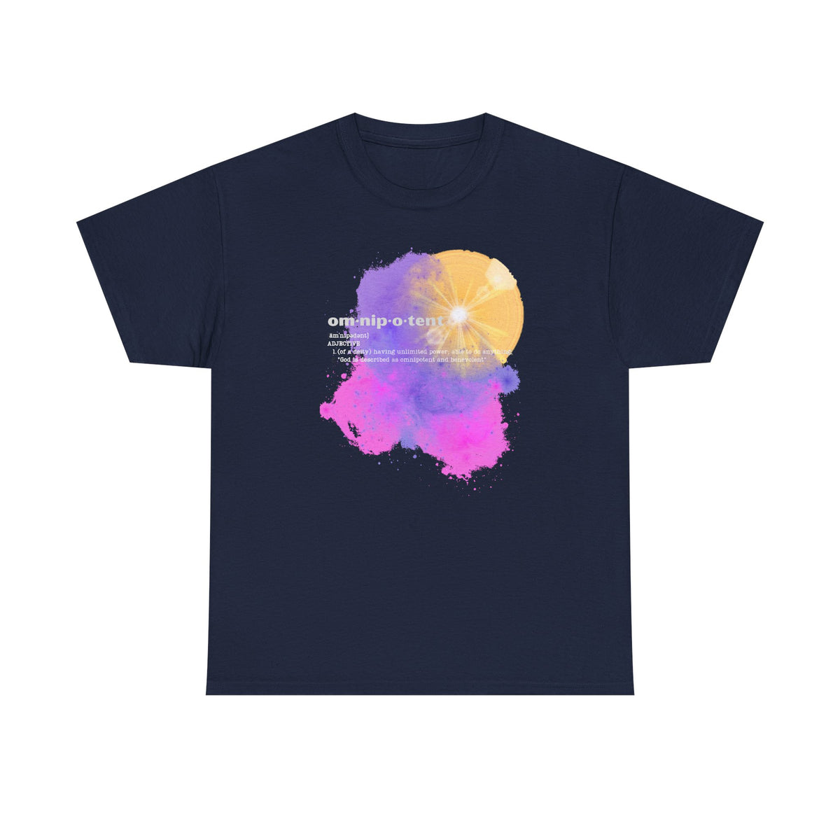 Omnipotent Galaxy T-Shirt — Cosmic Word Art Tee