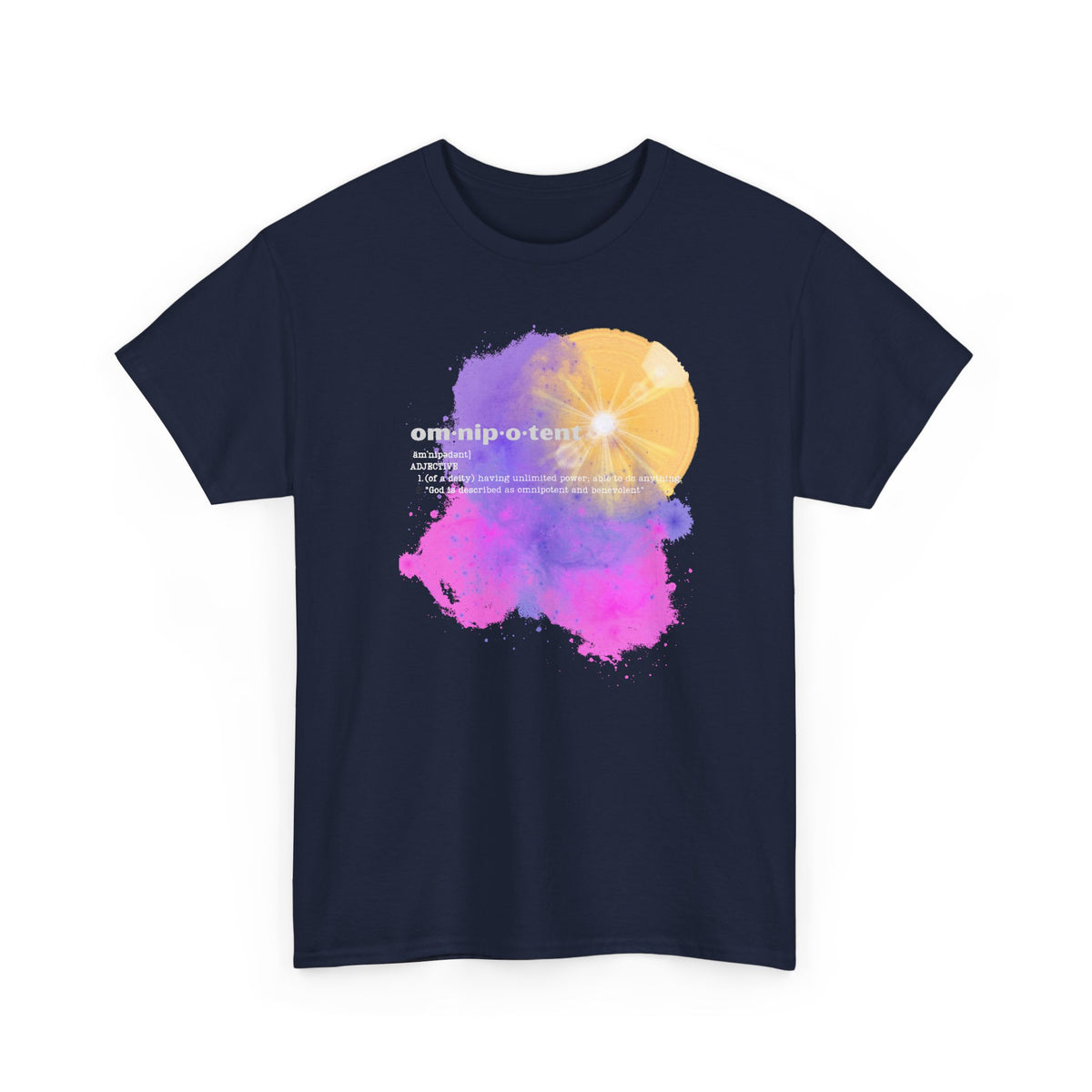Omnipotent Galaxy T-Shirt — Cosmic Word Art Tee
