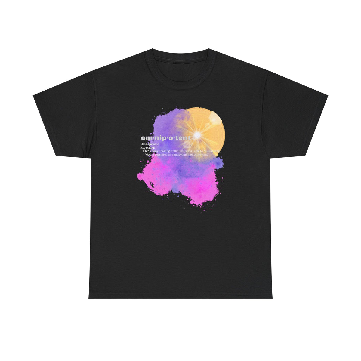 Omnipotent Galaxy T-Shirt — Cosmic Word Art Tee